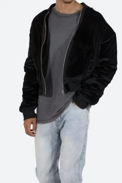 Velour Bomber Jacket - Black -clothing Velour Bomber Jacket Black 6