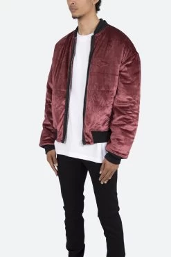 Velour Bomber Jacket - Burgundy -clothing Velour Bomber Jacket Burgundy 4