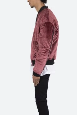 Velour Bomber Jacket - Burgundy -clothing Velour Bomber Jacket Burgundy 5
