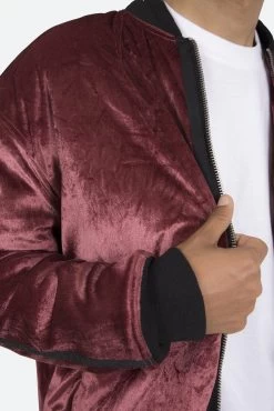 Velour Bomber Jacket - Burgundy -clothing Velour Bomber Jacket Burgundy 7