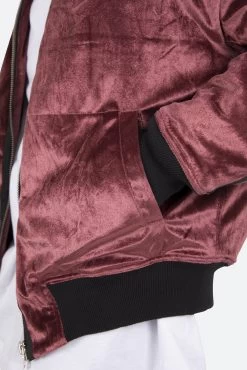 Velour Bomber Jacket - Burgundy -clothing Velour Bomber Jacket Burgundy 8