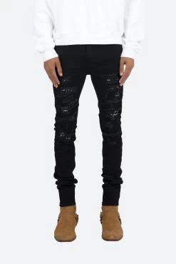 X165 Paisley Skinny Denim - Black/Black