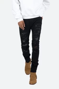 X165 Paisley Skinny Denim - Black/Black -clothing X165 Paisley Skinny Denim BlackBlack 6