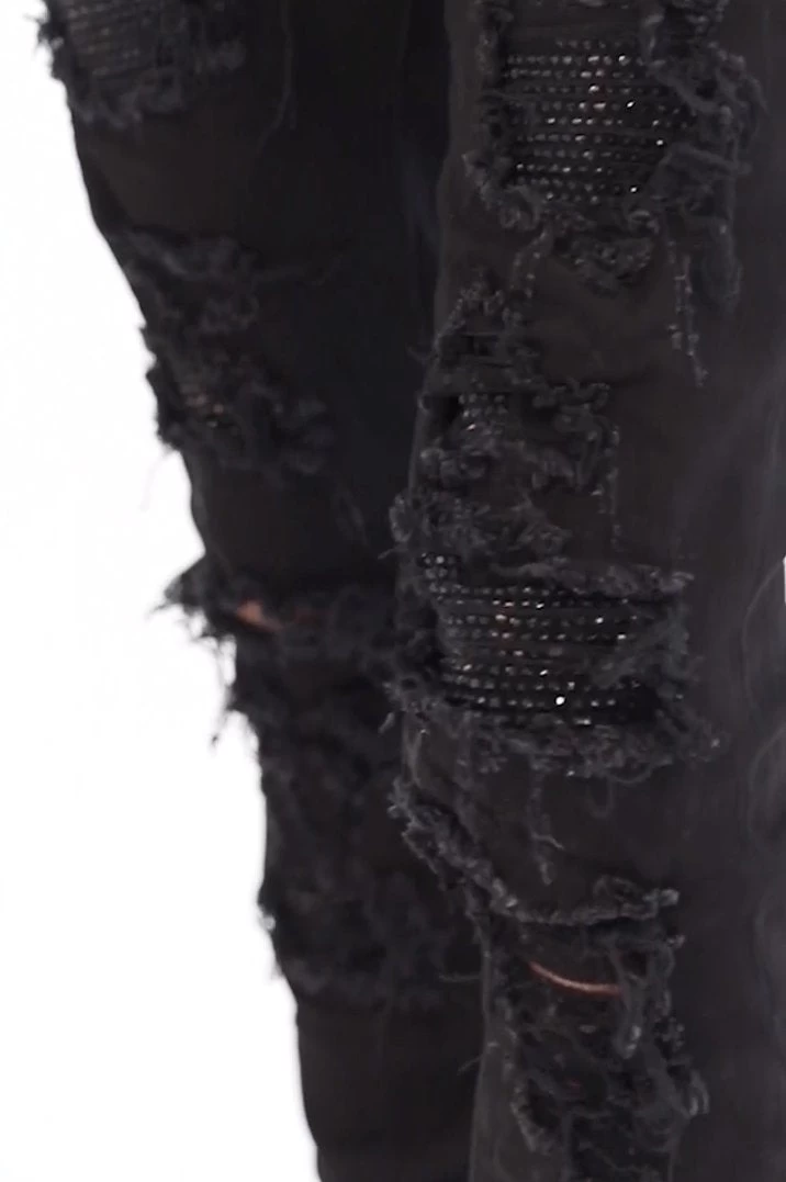 X201 Rhinestone Skinny Denim - Black 5 X201 Rhinestone Skinny Denim - Black - Image 3