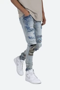 X408 Repaired Skinny Denim - Blue 17 X408 Repaired Skinny Denim - Blue -clothing X408 Repaired Skinny Denim Blue 7