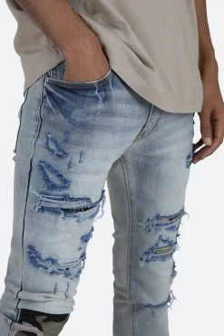 X408 Repaired Skinny Denim - Blue 18 X408 Repaired Skinny Denim - Blue -clothing X408 Repaired Skinny Denim Blue 8