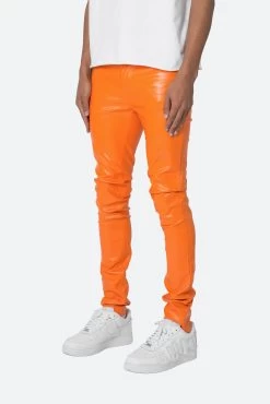 X534 Leather Skinny Denim - Orange -clothing X534 Leather Skinny Denim Orange 3