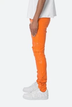 X534 Leather Skinny Denim - Orange -clothing X534 Leather Skinny Denim Orange 4