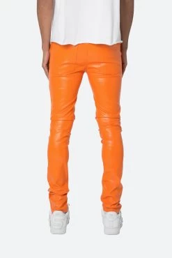 X534 Leather Skinny Denim - Orange -clothing X534 Leather Skinny Denim Orange 5