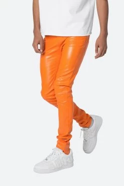 X534 Leather Skinny Denim - Orange -clothing X534 Leather Skinny Denim Orange 6